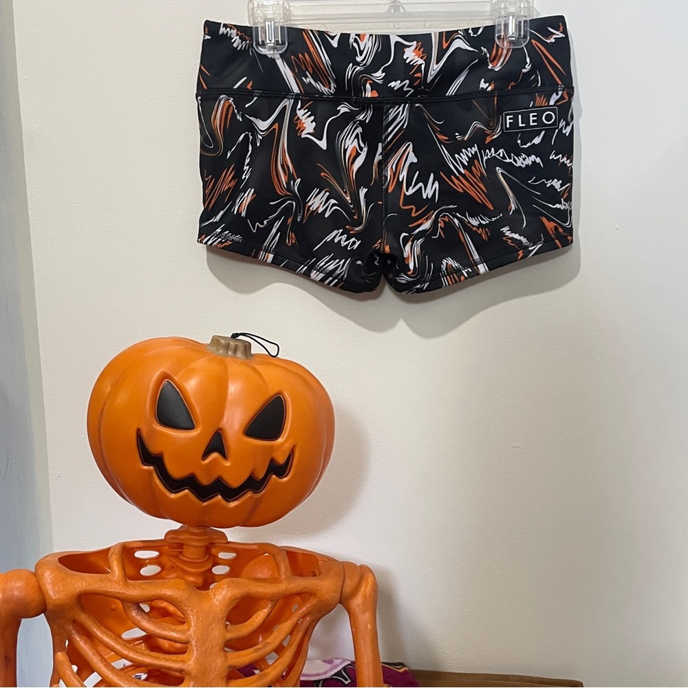 Fleo | The Haunting Orange & Black Halloween Originals Athletic Booty Shorts
